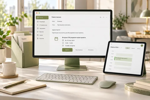 Почта рядом с работой. А не в отдельном окне.